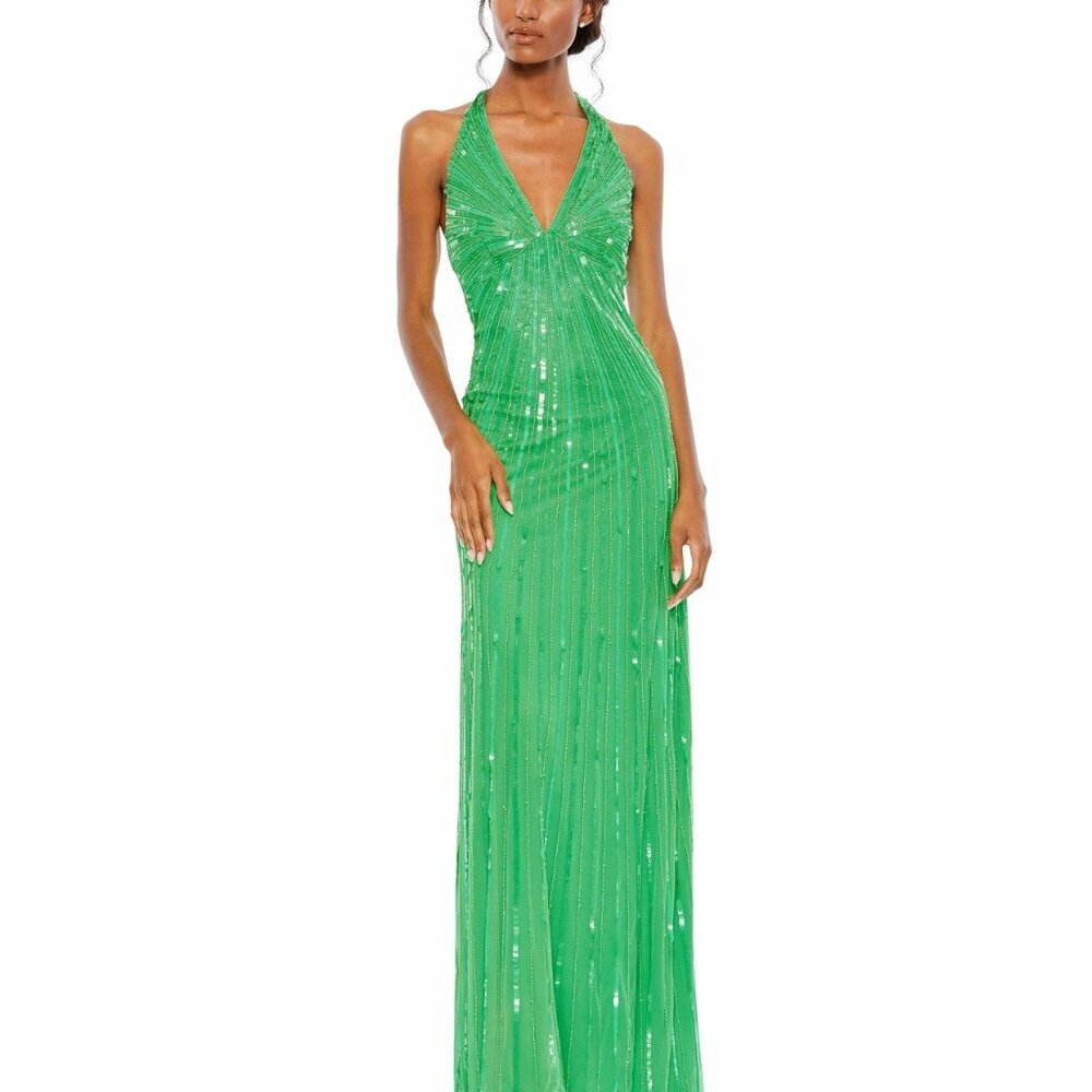 NWT Mac Duggal Size 14 Green 10898 Halter Neck Sequin Gown Dress Prom Formal NWT - Picture 12 of 12